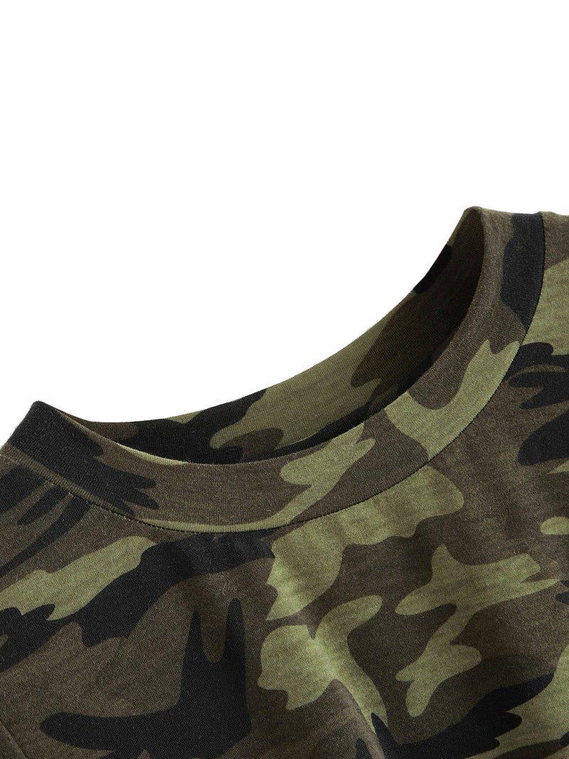 SweatyRocks Women's Short Sleeve Tie Dye Tie Hem Summer Crop T-Shirt Tops Blouse Camo Small - Image 4